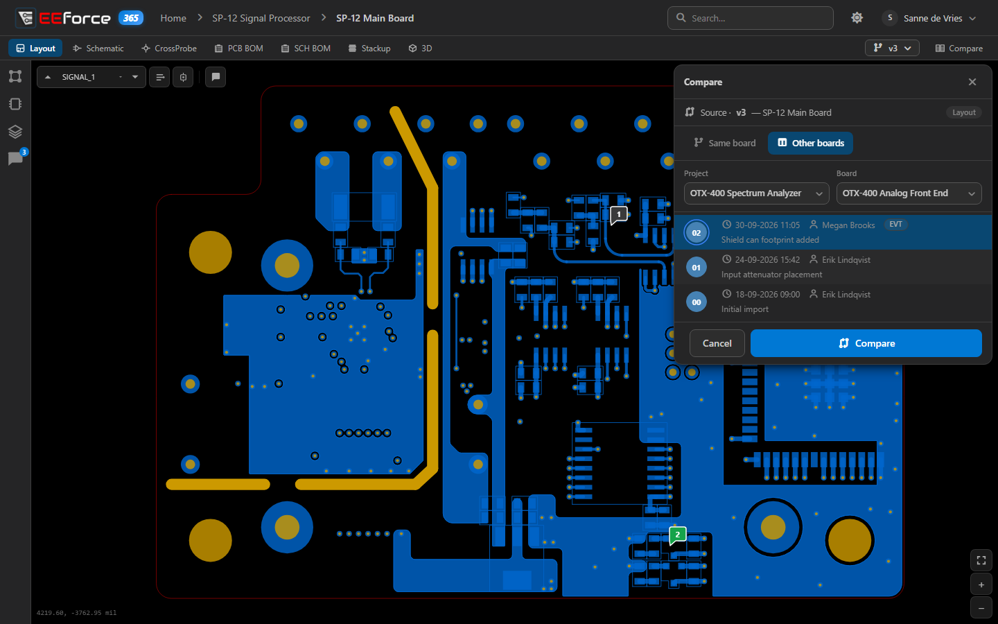 Comparing with a board from another project