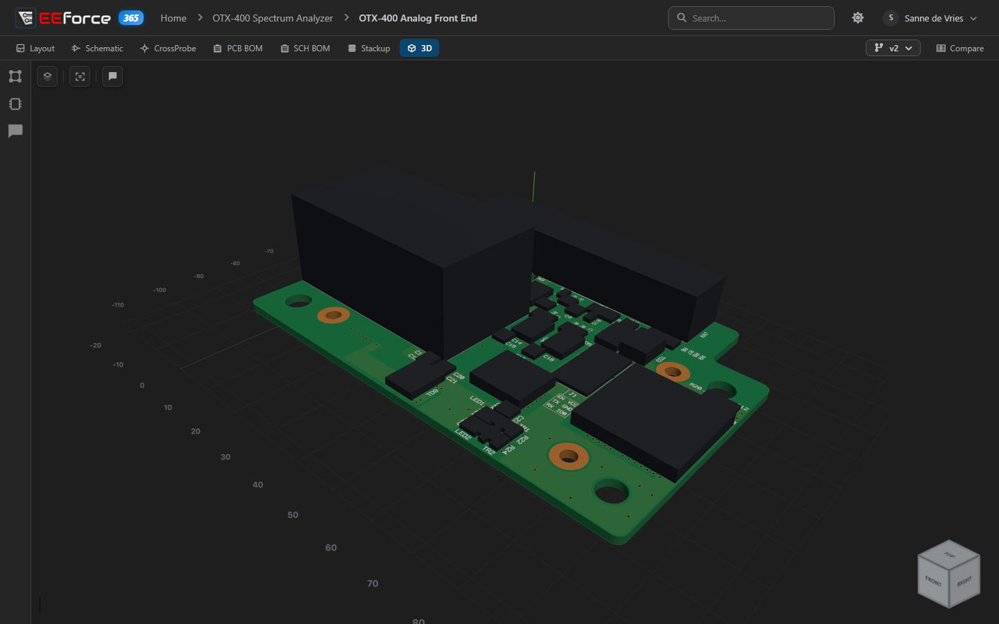 EEforce 365 showing a board in the browser’s 3D viewer