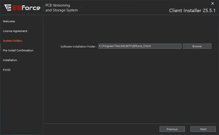EEforce Client Installer Paths Selection