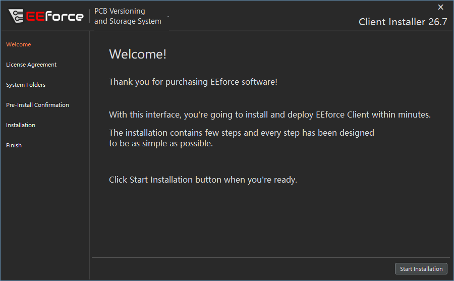 The installer's Welcome page