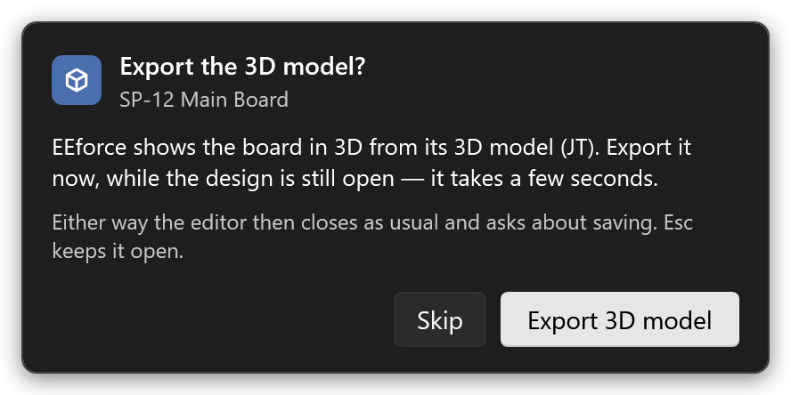 The 3D model question when closing Layout