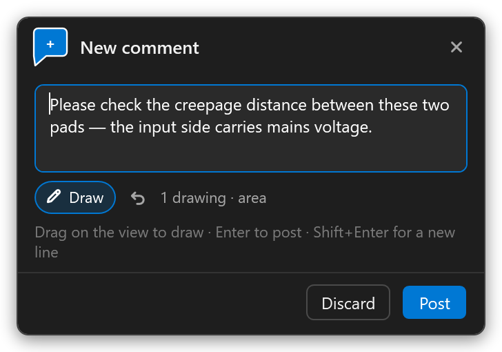 Writing a new comment in the editor