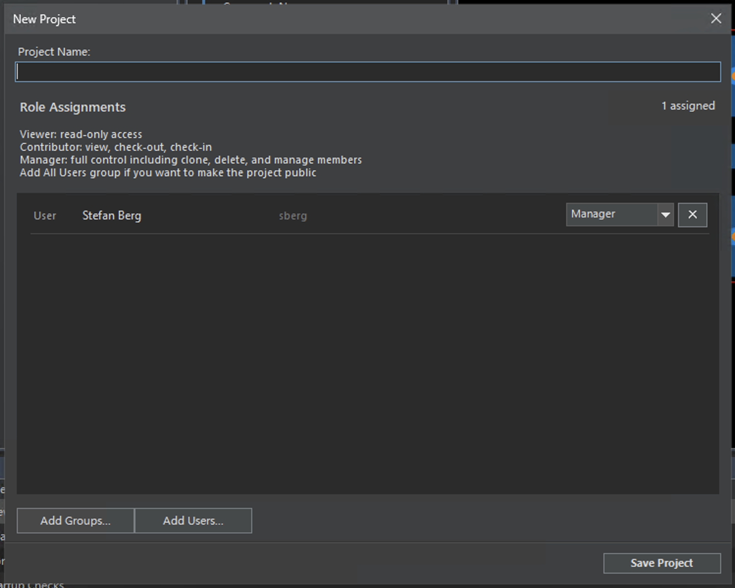 New project dialog