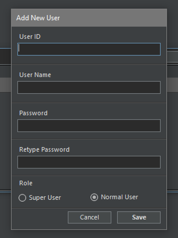 New User Dialog