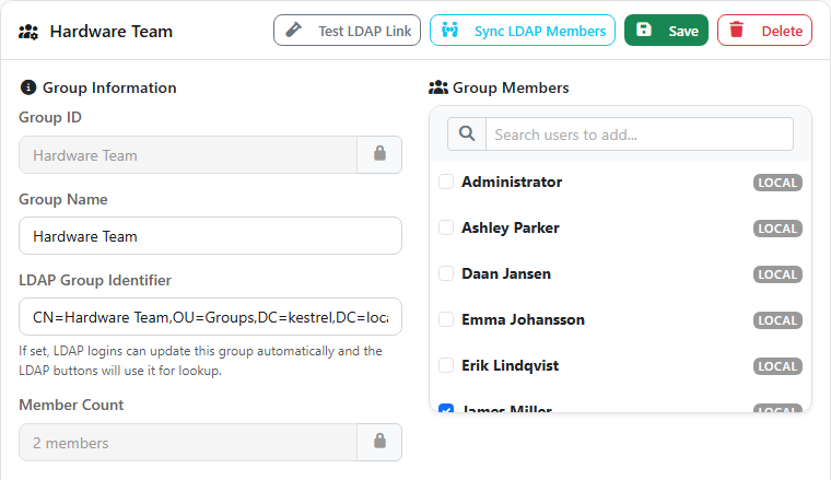 A group's LDAP settings