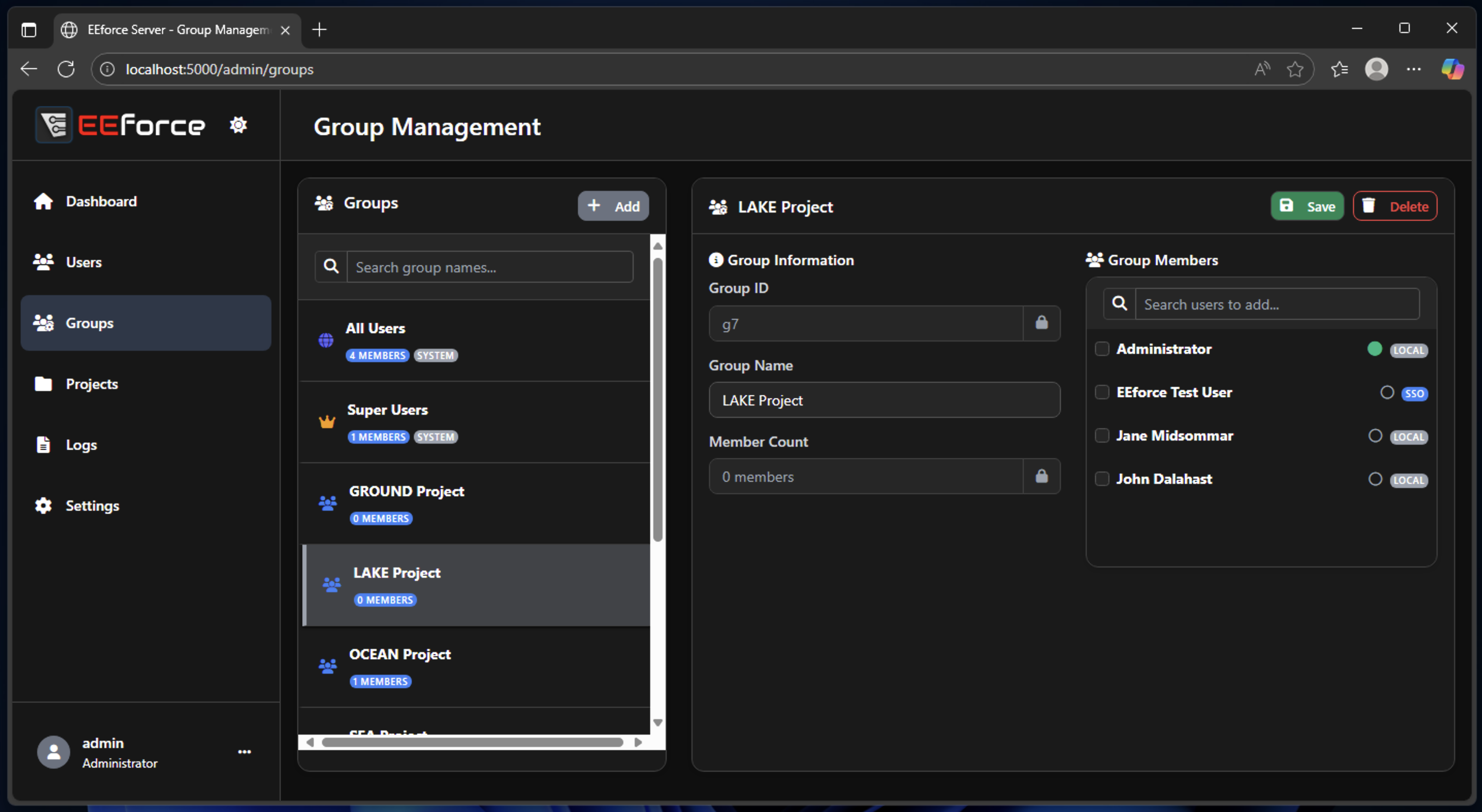 EEforce Web Group Management