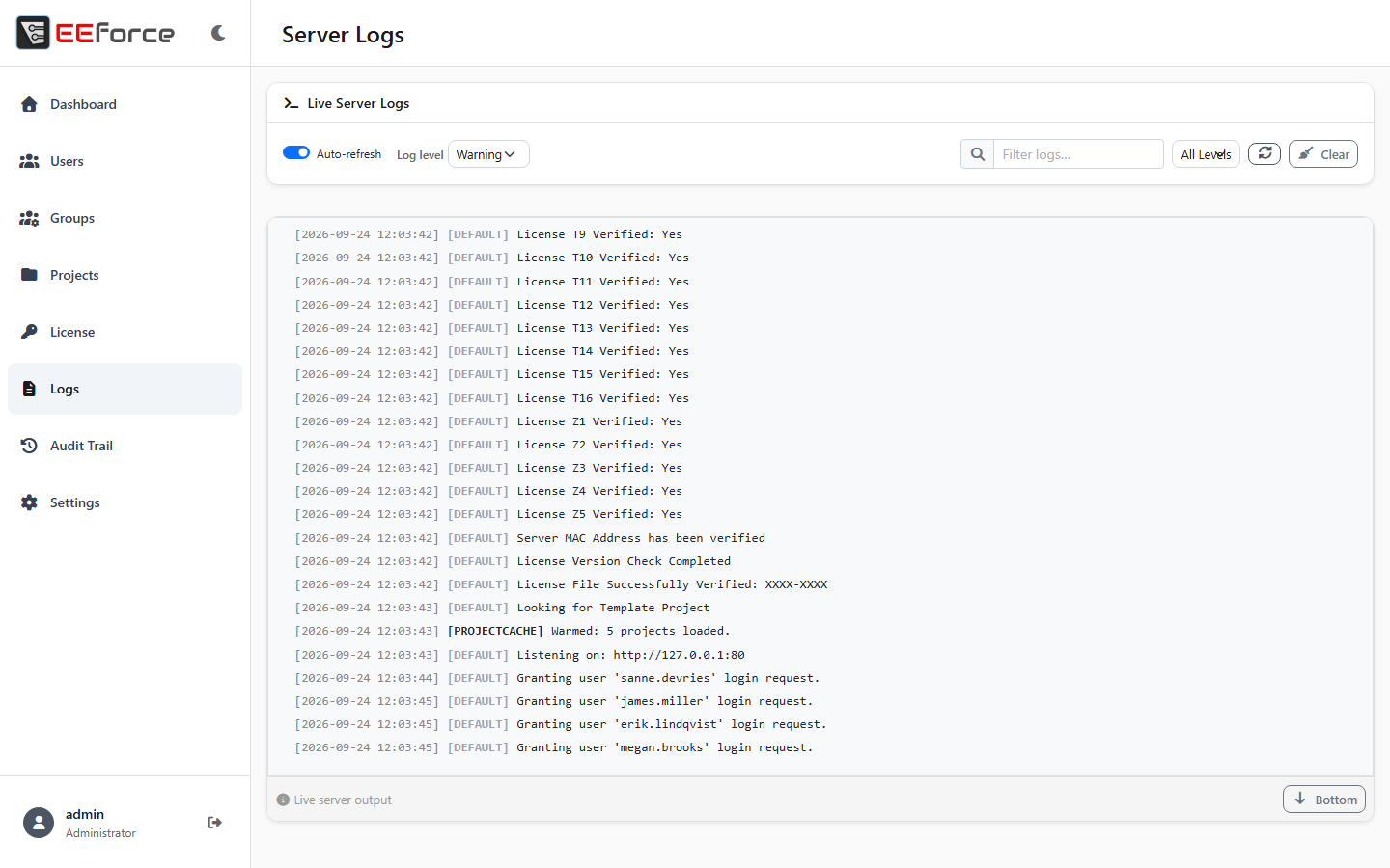 Live server logs